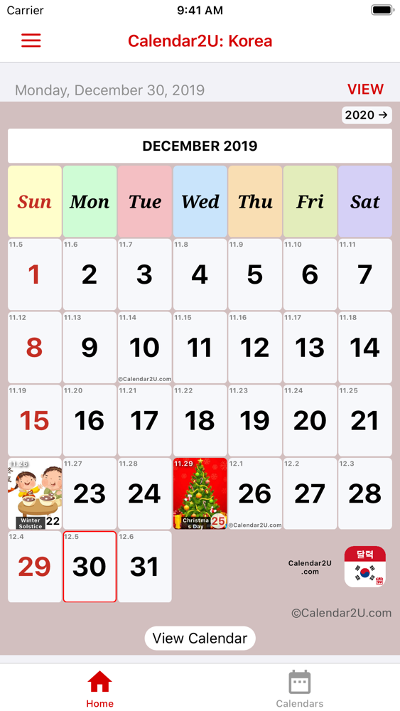 South Korea Calendar 2020 App for iPhone Free Download South Korea
