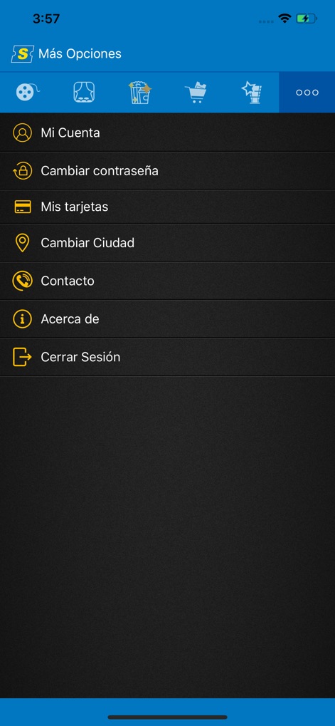 Supercines - 이 앱은 '내 계정', '비밀번호 변경'과 같은 개인 설정 옵션과 함께 '도시 변경' 및 '로그아웃' 기능을 명확한 메뉴 항목으로 제공하여 사용자가 앱을 효율적으로 관리할 수 있도록 합니다.