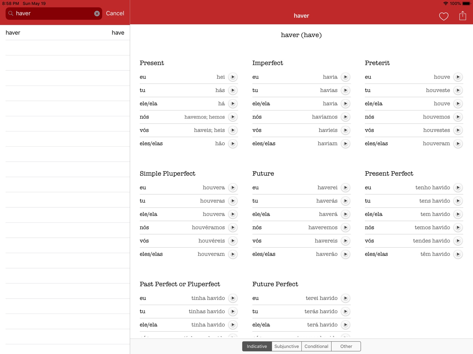 Portuguese Verb Conjugator ipad screenshot 3