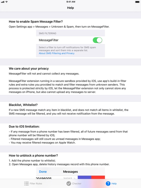MessageFilter Pro iPad screenshot 4 - Utilities app