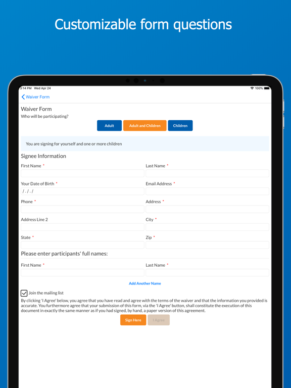 WaiverFile iPad screenshot 1 - Business app