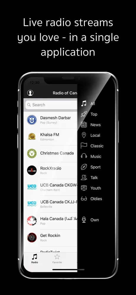 Radio of Canada. Live stations