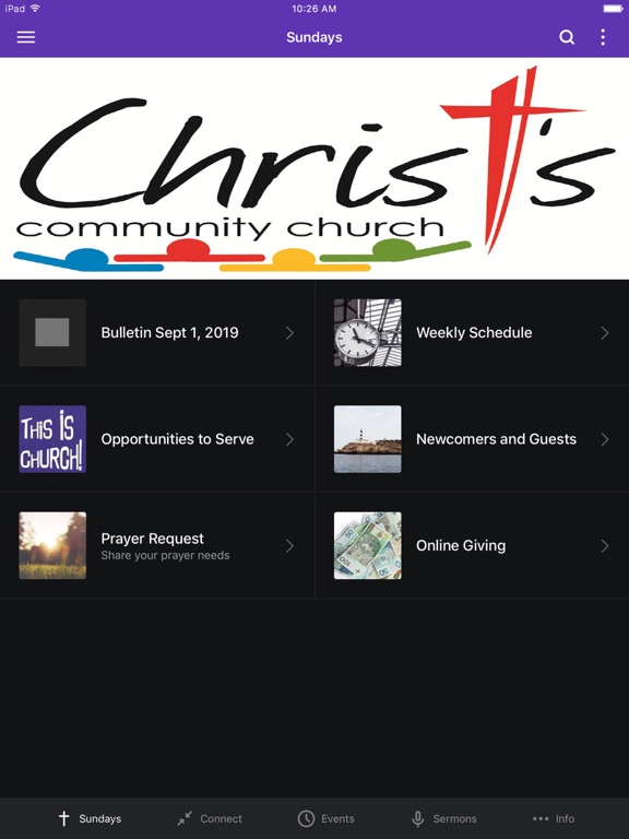Christ's Community Church iPad screenshot 1 - Education app
