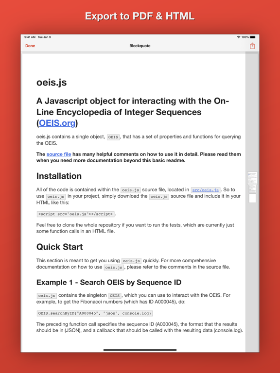 Blockquote Markdown Editor iPad screenshot 6 - Productivity app