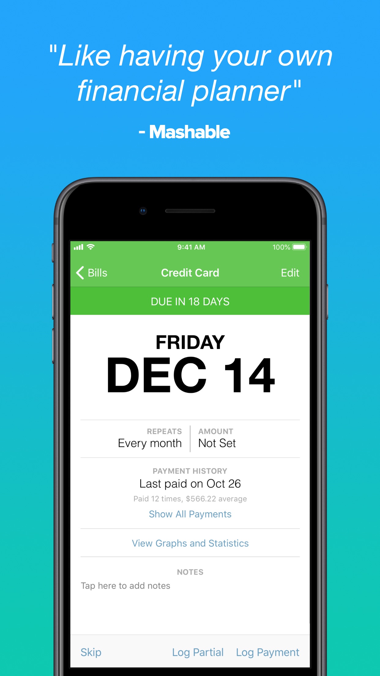 Screenshot do app Chronicle - Bill Organizer