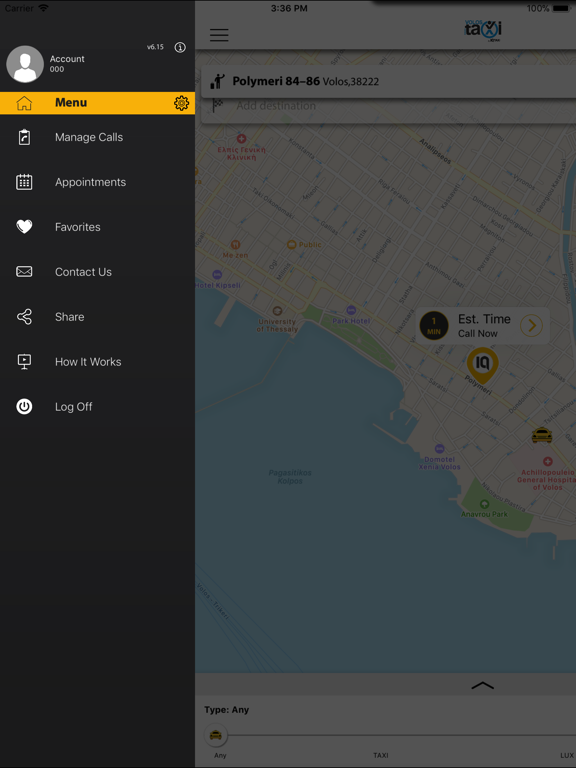Volos Taxi iPad screenshot