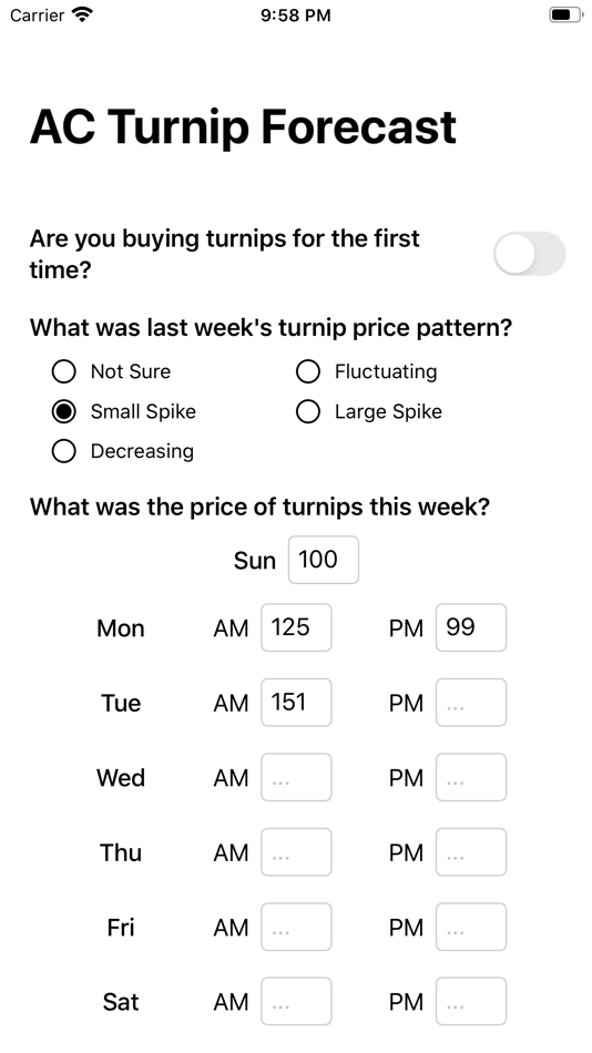Turnip Price Forecast: ACNH - 2.13 - (iOS)