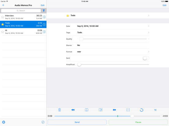 Audio Memos Pro iPad app afbeelding 2