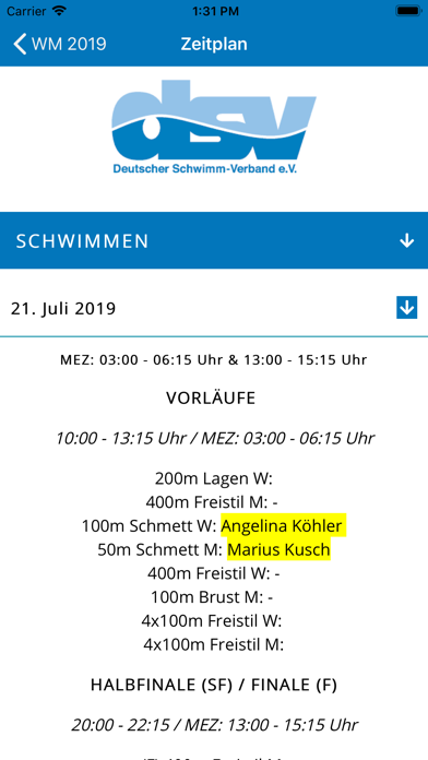 Deutscher Schwimm-Verband Screenshot