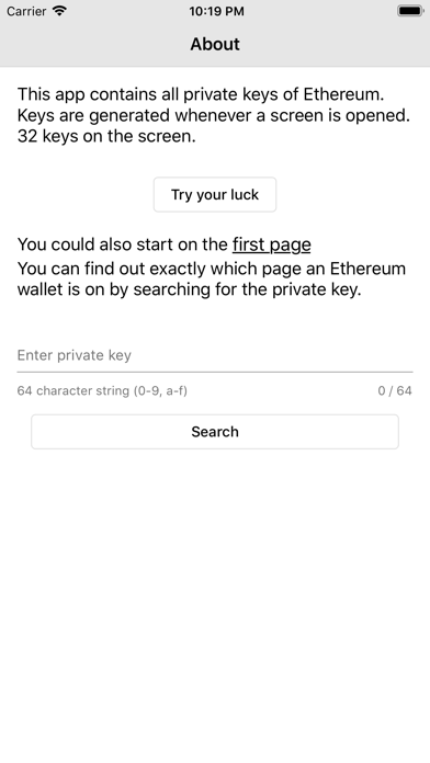 Ethereum keys iPhone screenshot 1 - Finance app