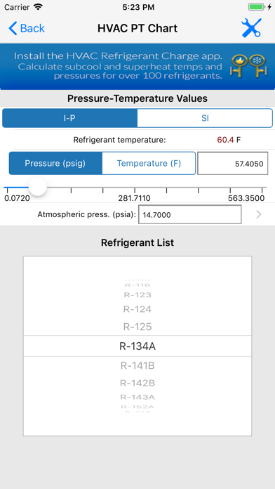 HVAC PT Chart Screenshot