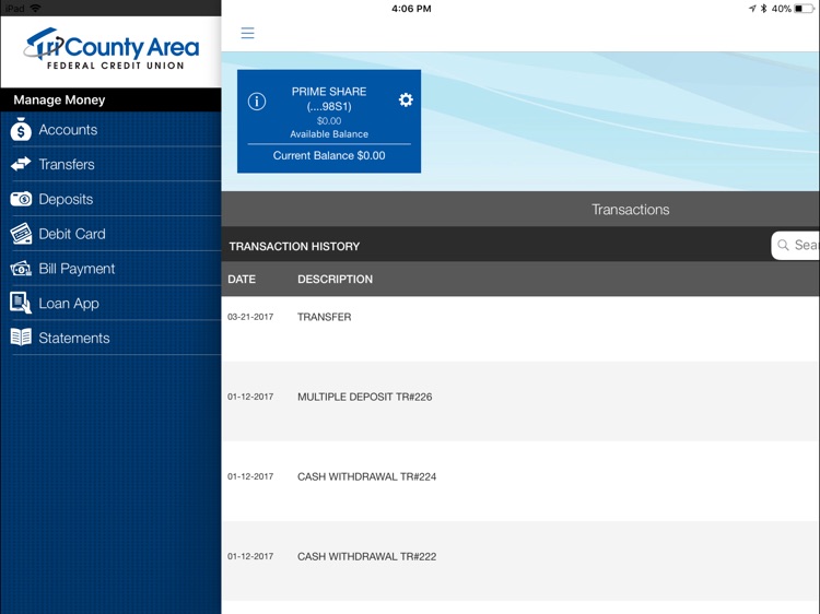 TCAFCU Mobile Banking for iPad