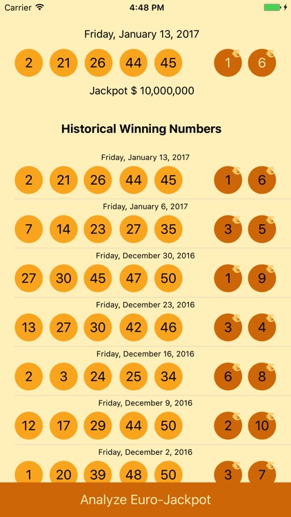 EuroJackpot, Analyse + Results