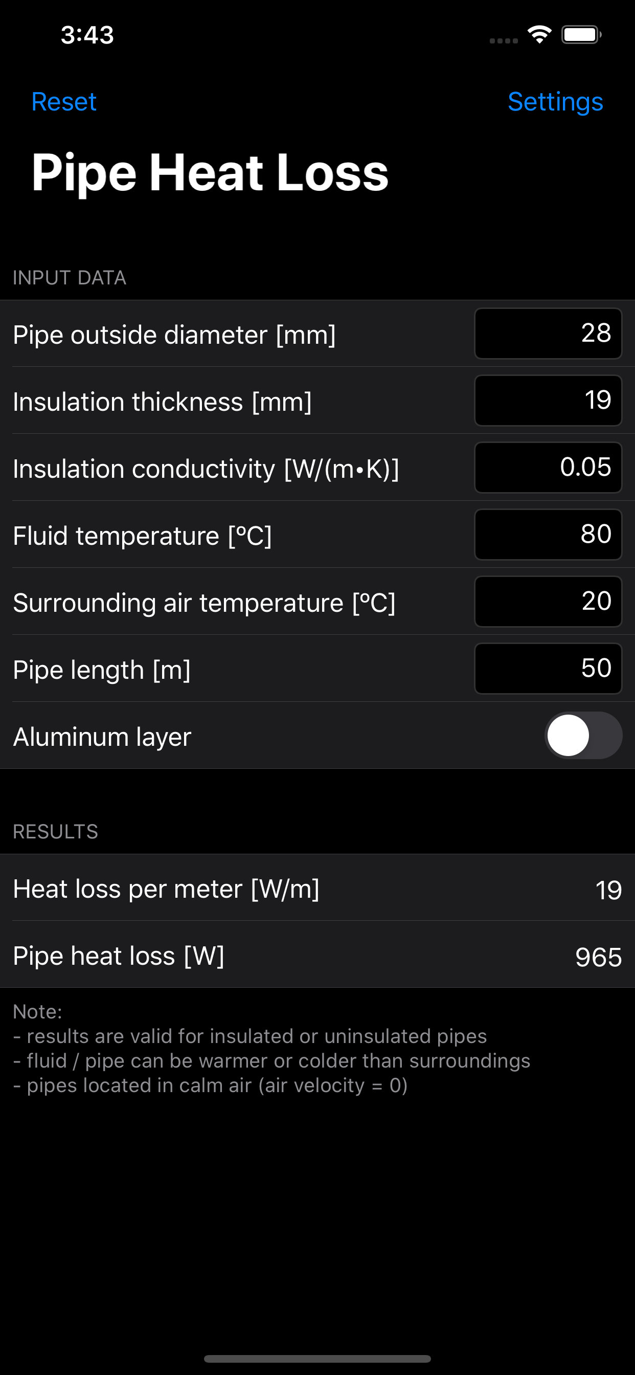 Pipe Heat Loss