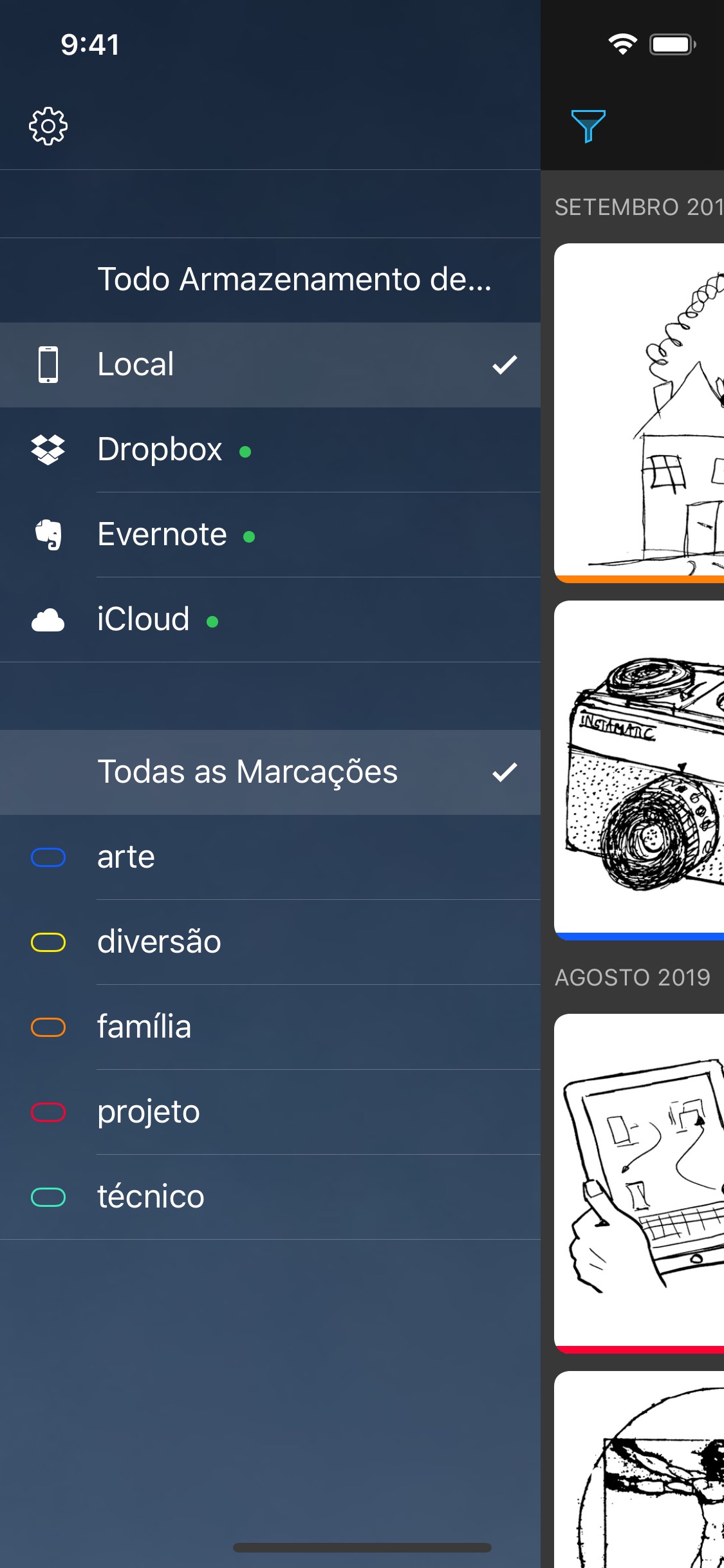 Screenshot do app Carbo › Caderno Digital