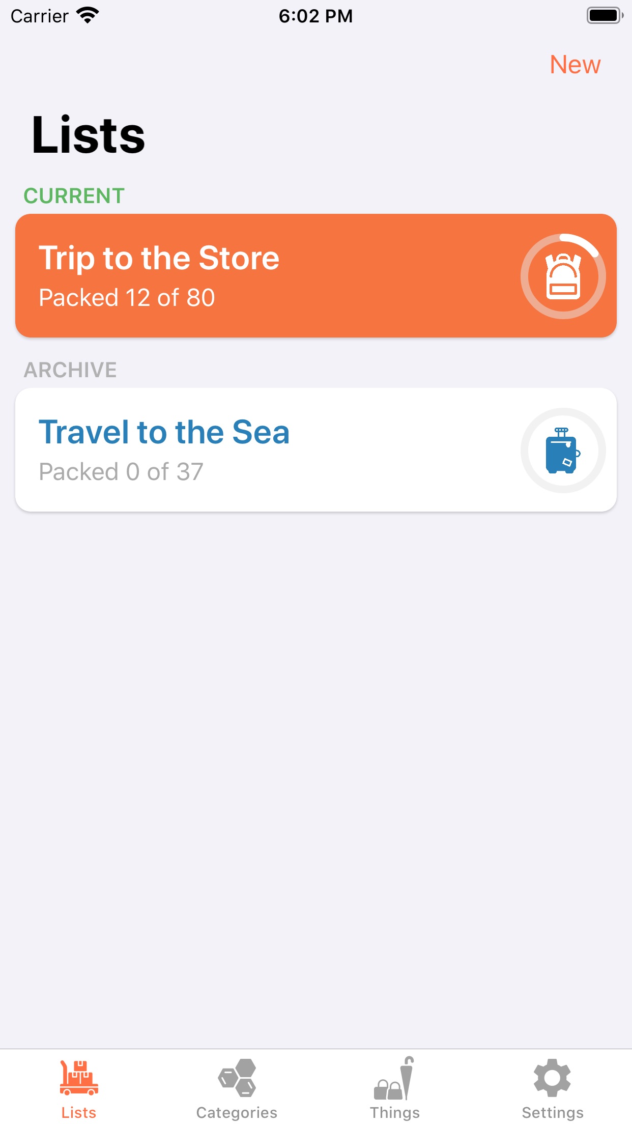 Screenshot do app ToPack: Trip Packing Checklist