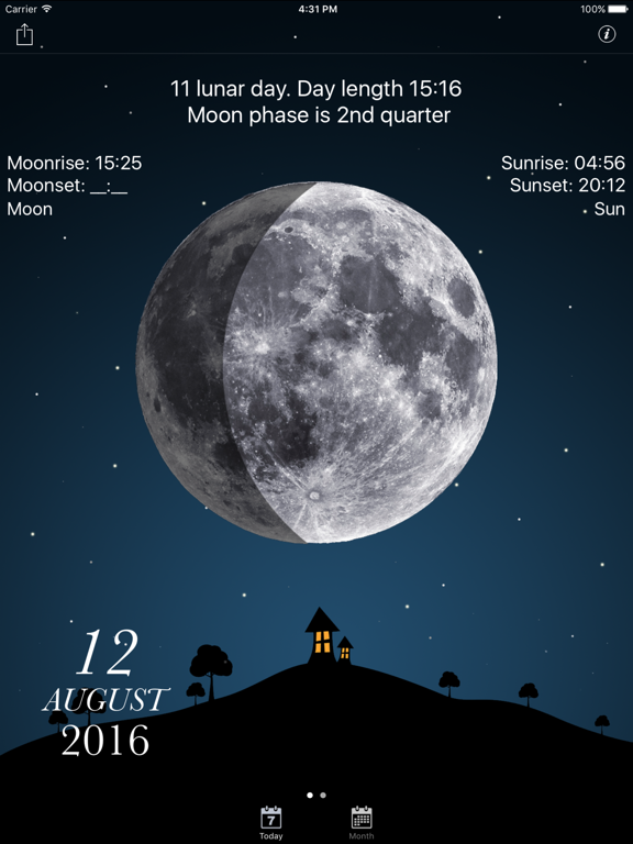 Moon phases calendar and sky