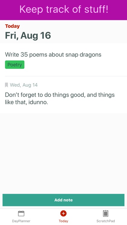 WeekNotes, Day planner & memos
