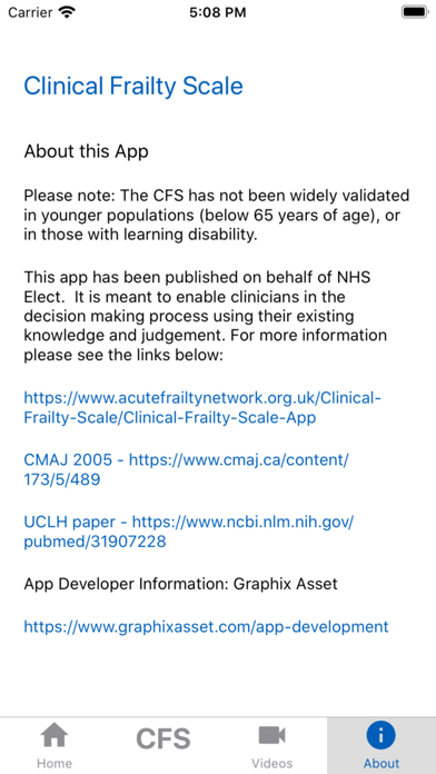 Clinical Frailty Scale (CFS) Screenshot