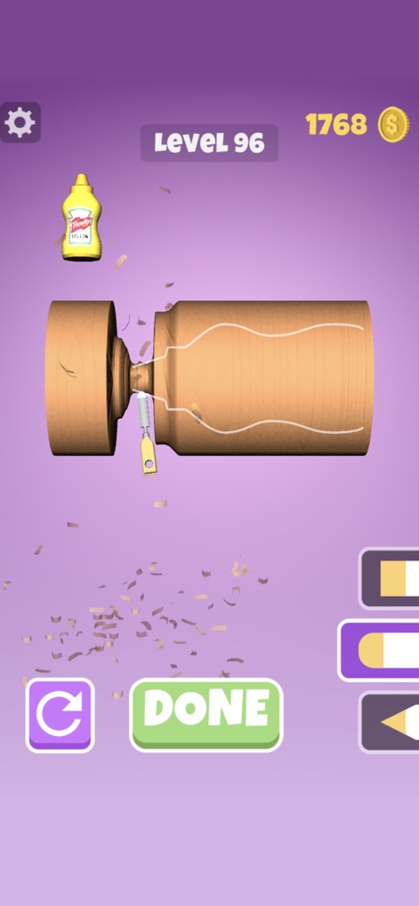 Wood Shop - Watch as the carving progresses with the fine chisel tool, meticulously replicating the intricate contours of the French's Mustard bottle model.