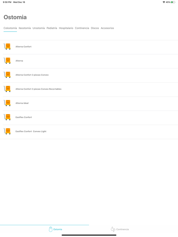 Listado Productos Coloplast iPad screenshot
