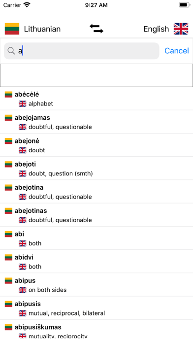 Lithuanian-English Dictionary Screenshot