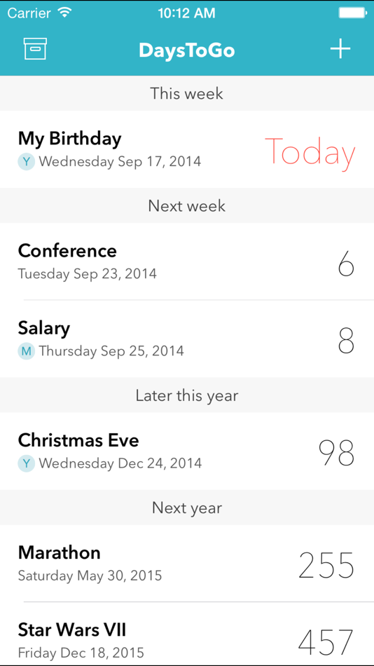 #1. DaysToGo - Countdown (iOS) بواسطة: Magnus Hjelm