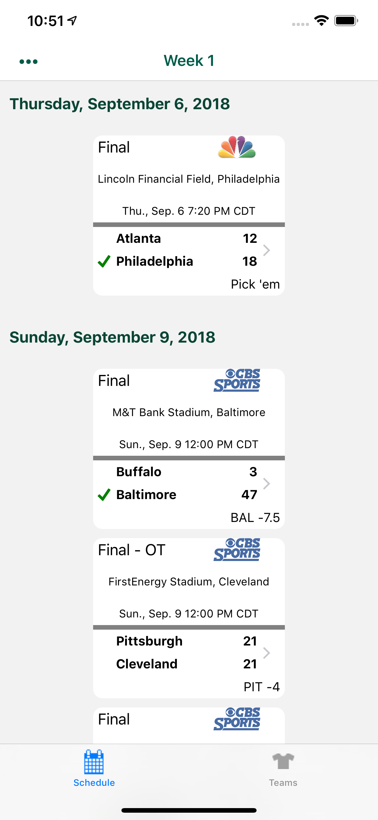 Pro Football Schedule & Scores
