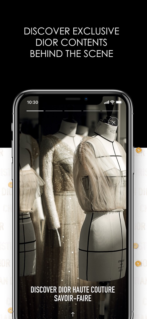 Dior AR Experience - Os entusiastas da moda podem explorar o savoir-faire da alta costura com esta tela, que revela manequins vestindo criações intrincadas e um convite direto para "DISCOVER DIOR HAUTE COUTURE SAVOIR-FAIRE", oferecendo um vislumbre do artesanato da marca.