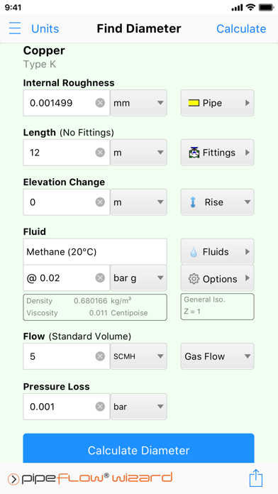 Pipe Flow Wizard - Calculator Screenshot