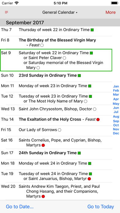 Catholic Calendar Screenshot