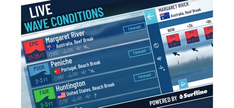True Surf - This tool integrates live Surfline forecasting data, displaying detailed wave conditions like height and 'EPIC' status for strategic planning.