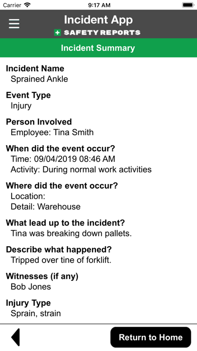 Safety Incident Reports | SR Screenshot