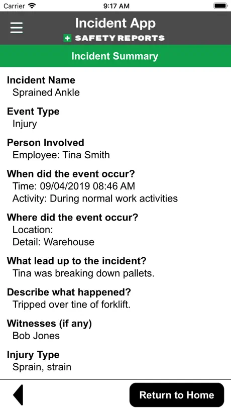 Safety Incident Reports | SR