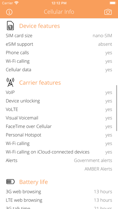 Cellular Info Screenshot