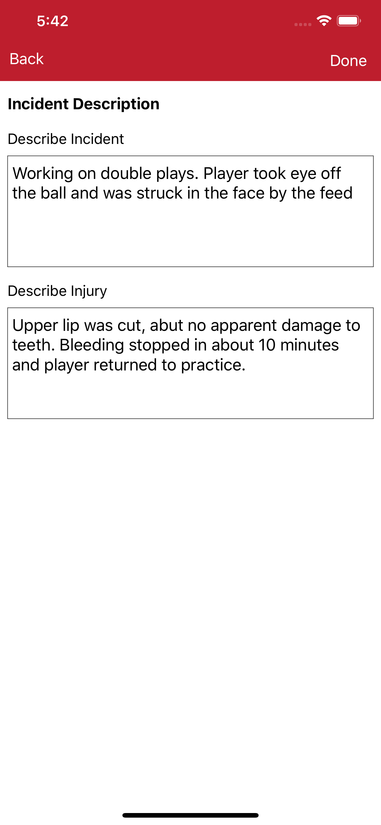 Sports Injury Report