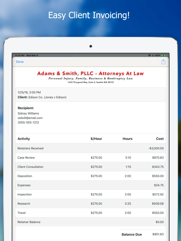 Client Hours iPad screenshot 1 - Business app
