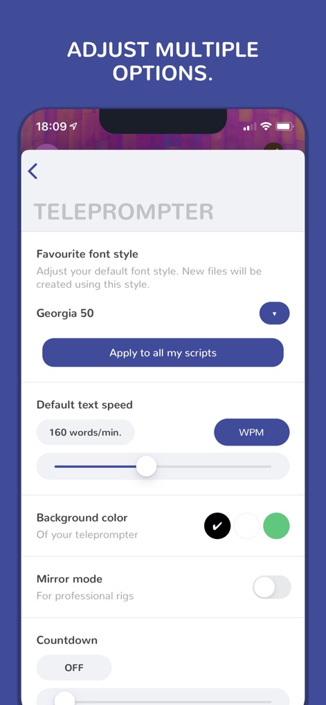 Teleprompter Easy Prof Hornet - teleprompter-app-options-interface.png