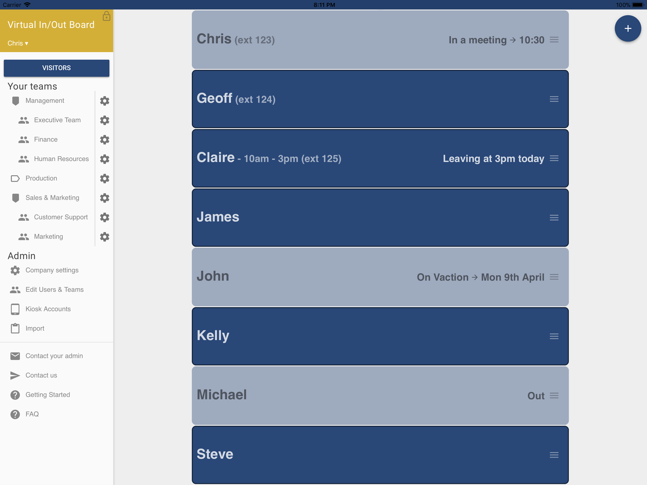 Virtual In/Out Board