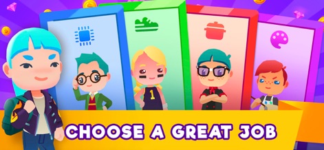 Idle Life Sim - Simulator Game - This app presents diverse professional career paths, allowing users to choose from roles like a skilled chef or an innovative tech professional to shape their avatar's future.