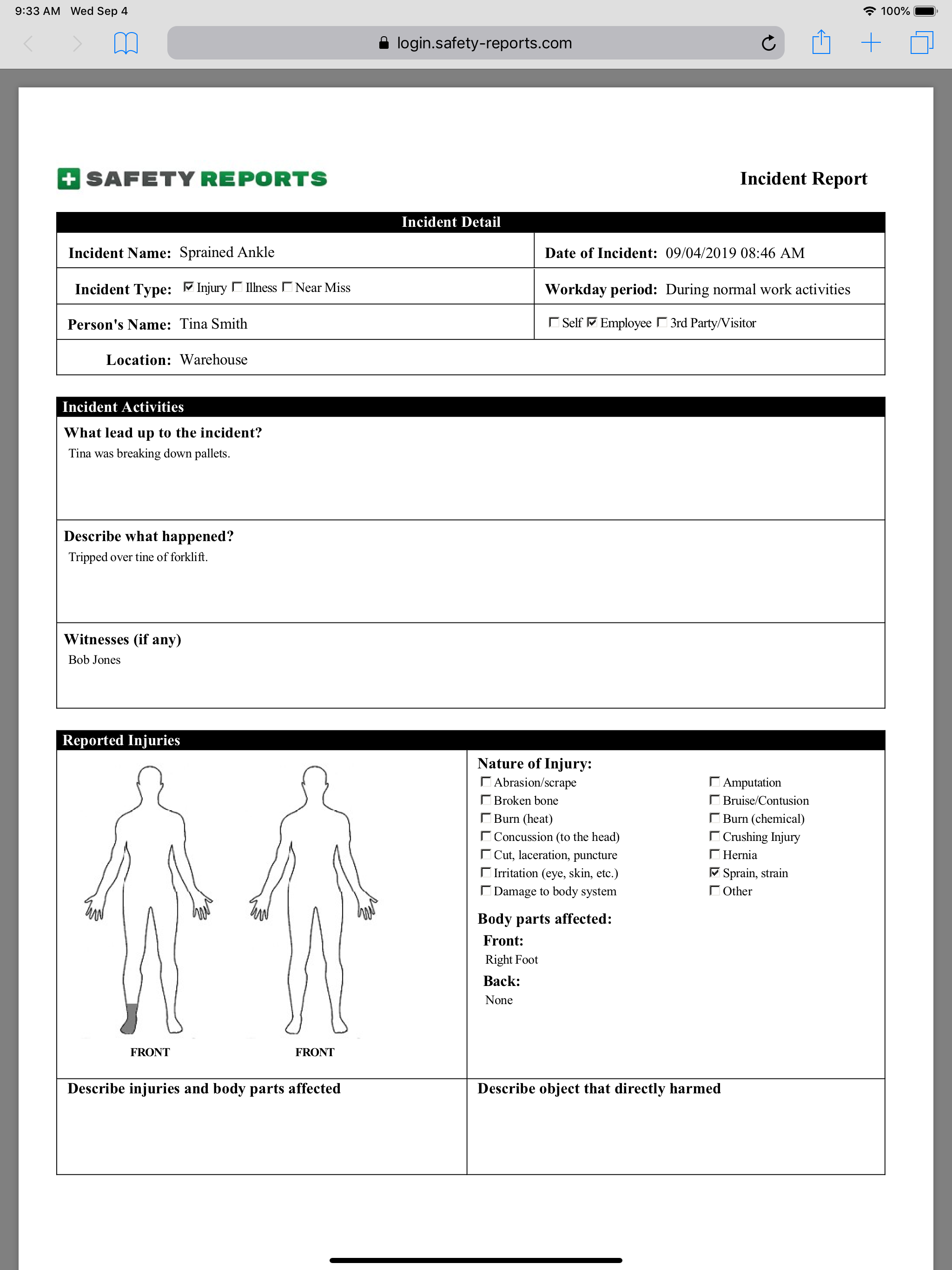 Safety Incident Reports | SR