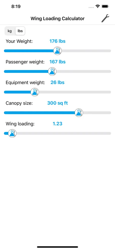 Fancy Wingloading Calculator