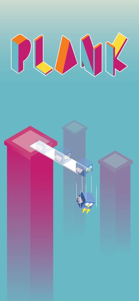PLANK! - Witness the challenge of PLANK! as the game's vibrant isometric environment showcases a character attempting to cross a plank, illustrating the core falling mechanic.