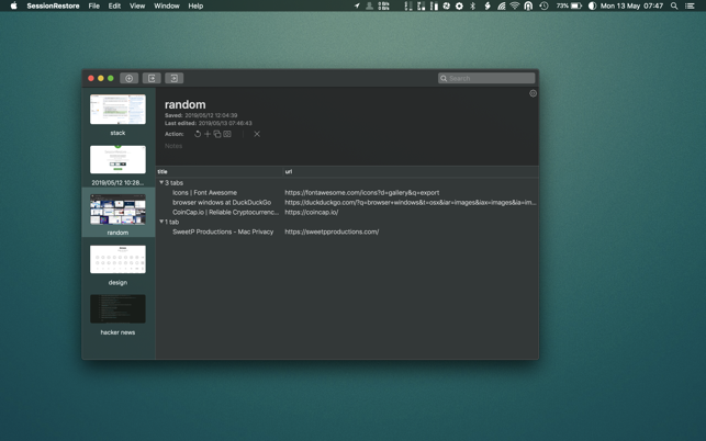 SweetP Productions, Inc. releases SessionRestore 1.0 for macOS 10.14.4 Image