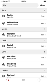 Pathfinder 2e Spell List screenshot
