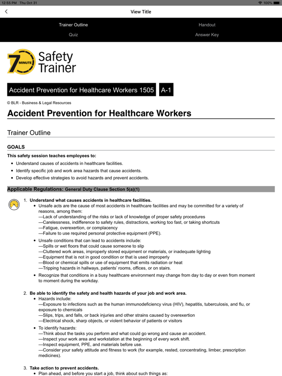 Seven Minute Safety Trainer iPad screenshot 3 - Business app