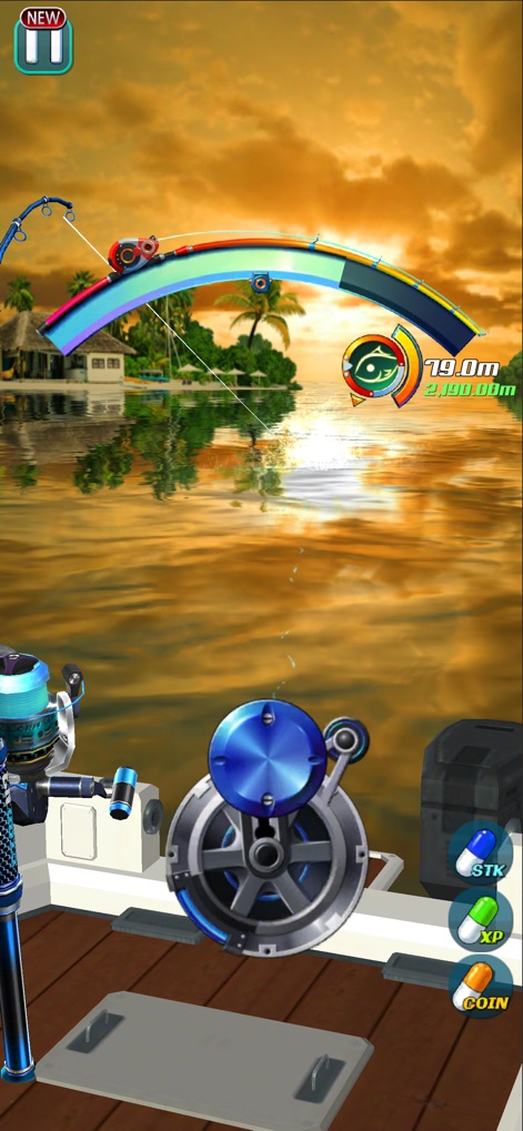 Fishing Hook - Experience the vibrant tension gauge providing real-time feedback during a catch and the precise distance counter, enhancing the immersive fishing challenge.