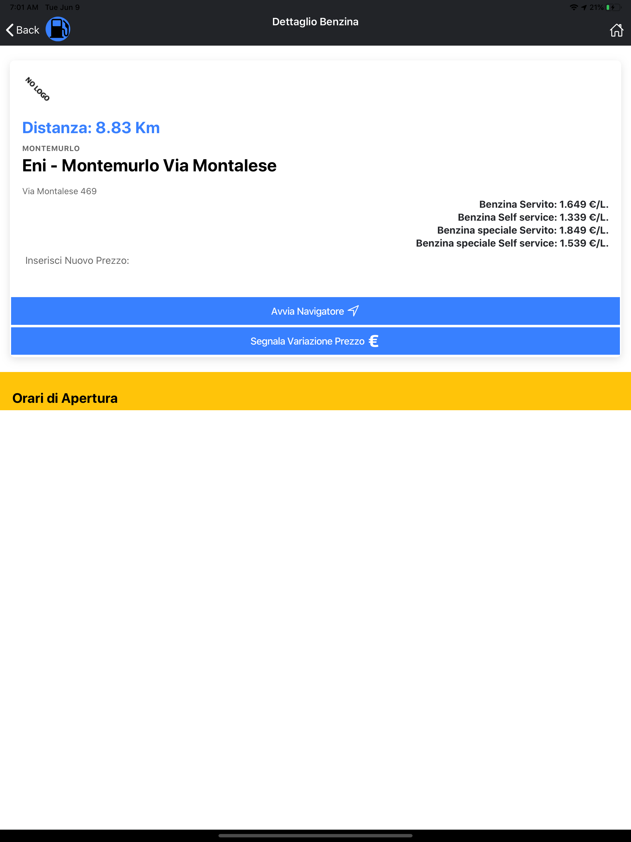 Cerca Distributori Benzina