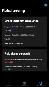 Invest Rebalancing Calculator screenshot