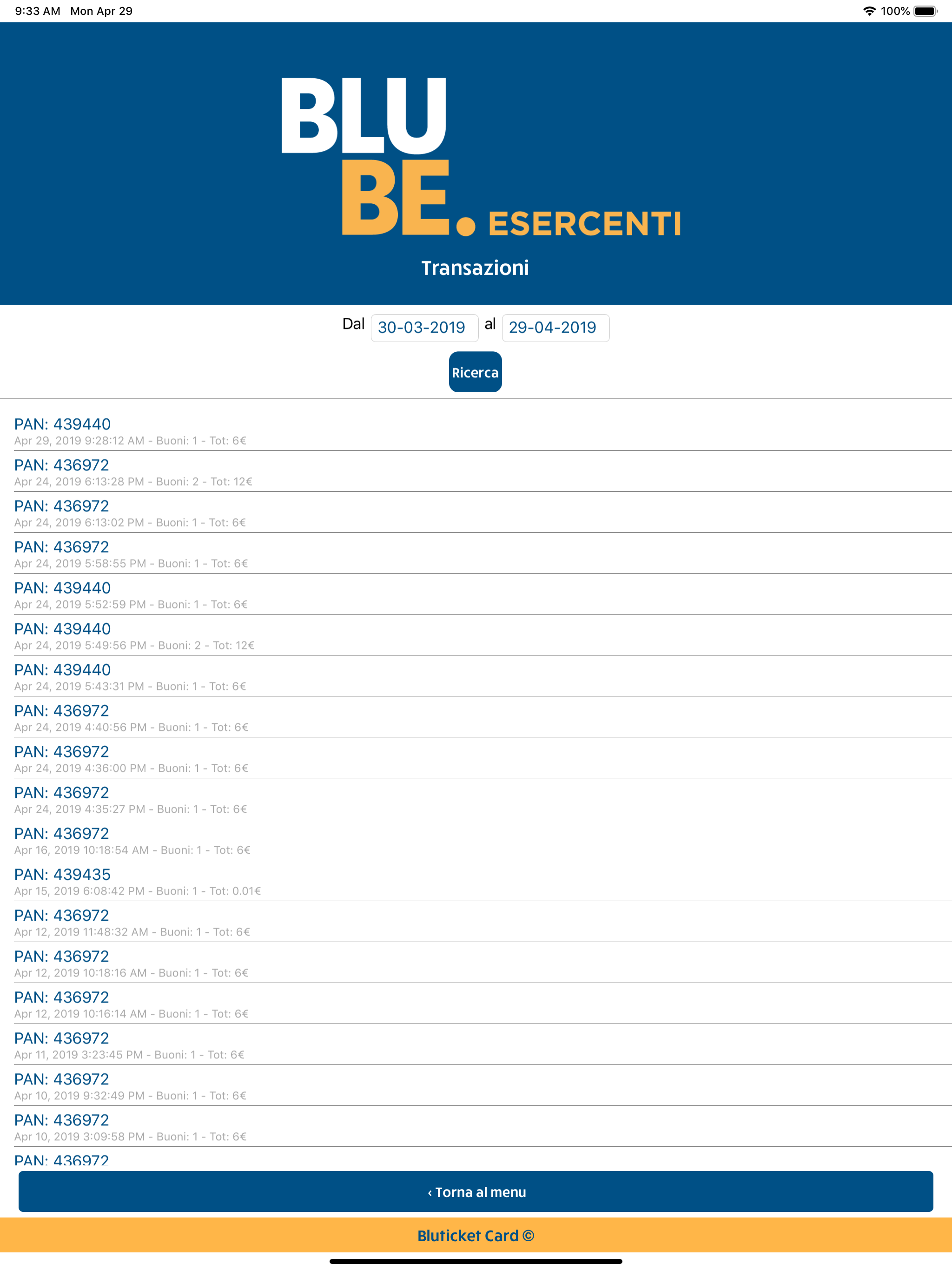 Bluticket Card Esercente